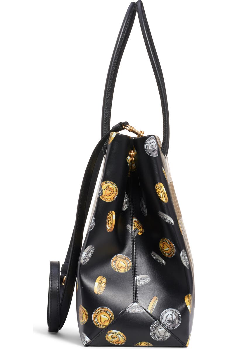 Moschino Logo Coin Print Faux Leather Tote, Alternate, color,