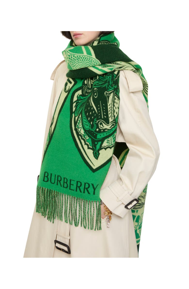 Burberry Charging Knight Wool Cashmere Scarf, Alternate, color, Maze Green