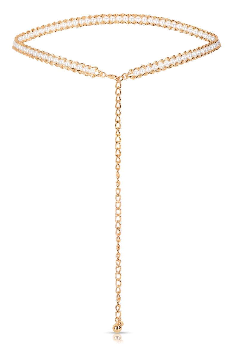 Imitation Pearl Chain Belt, Main, color, GOLD