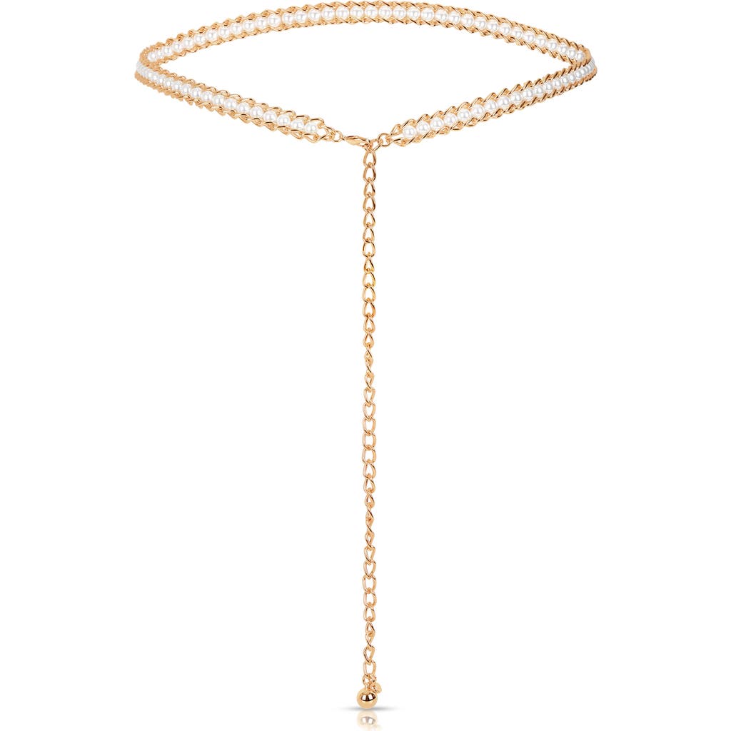 Ettika Imitation Pearl Chain Belt In Gold