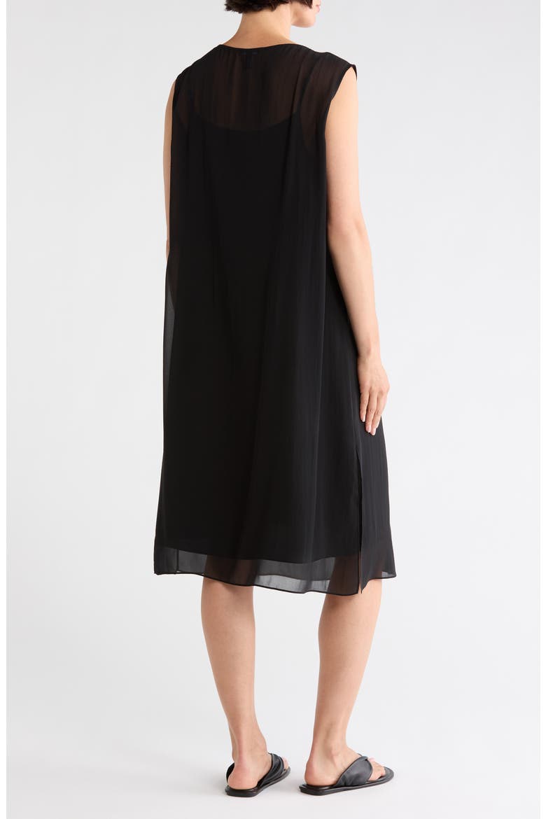 Bateau Neck Silk Dress, Alternate, color, BLACK