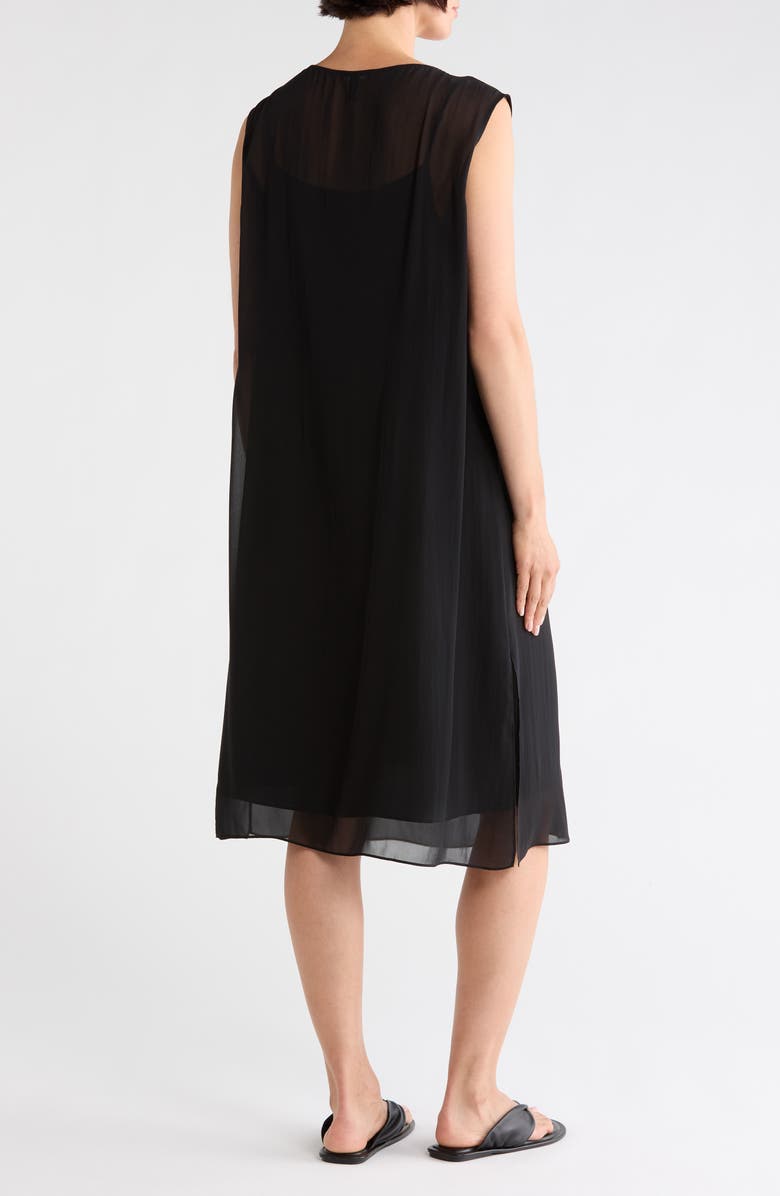 Eileen Fisher Bateau Neck Silk Dress, Alternate, color, Black