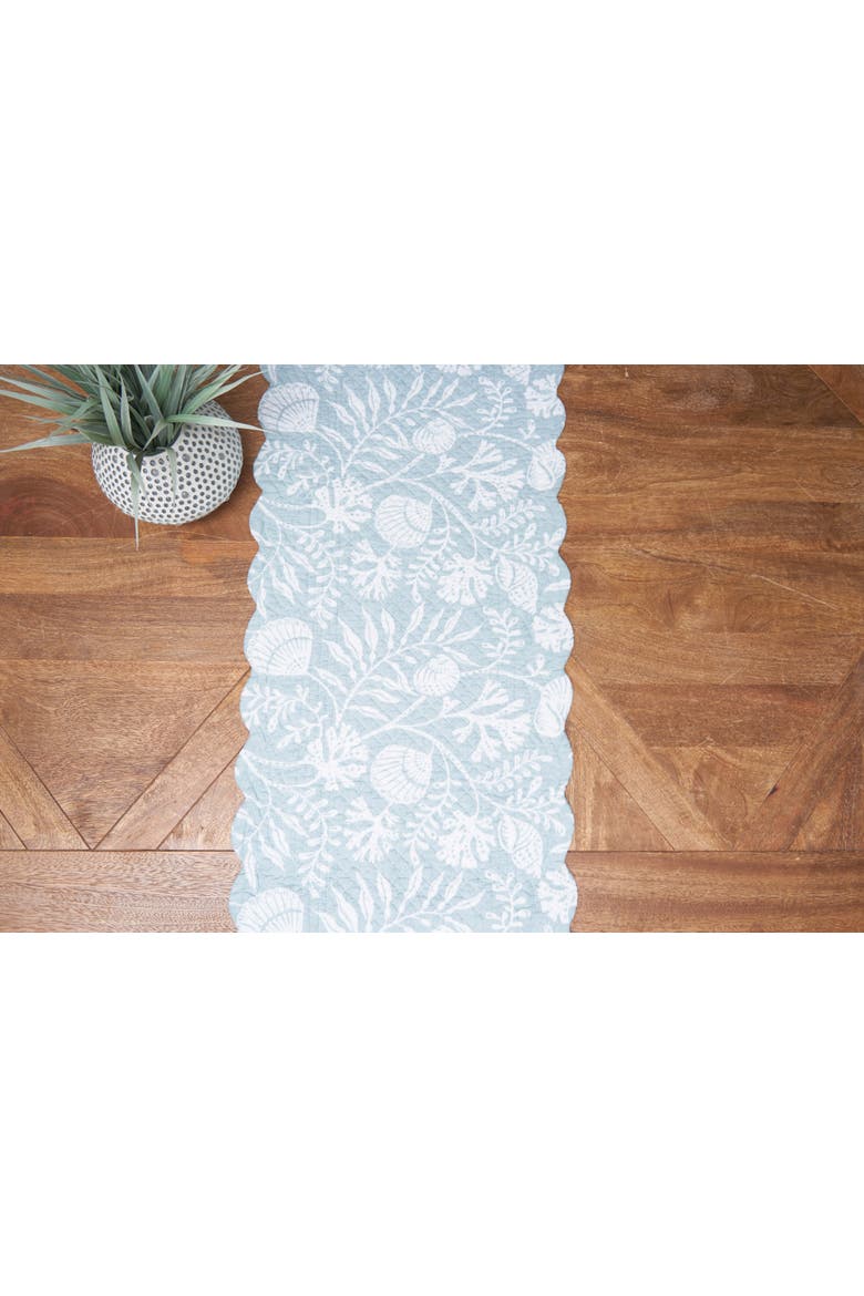 Seafoam Reef Cotton Table Runner 14" x 51" - Nautical Coral & Seaweed, Alternate, color, Blue