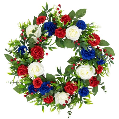 Northlight Carnation And Rose Artificial Americana Wreath In Red