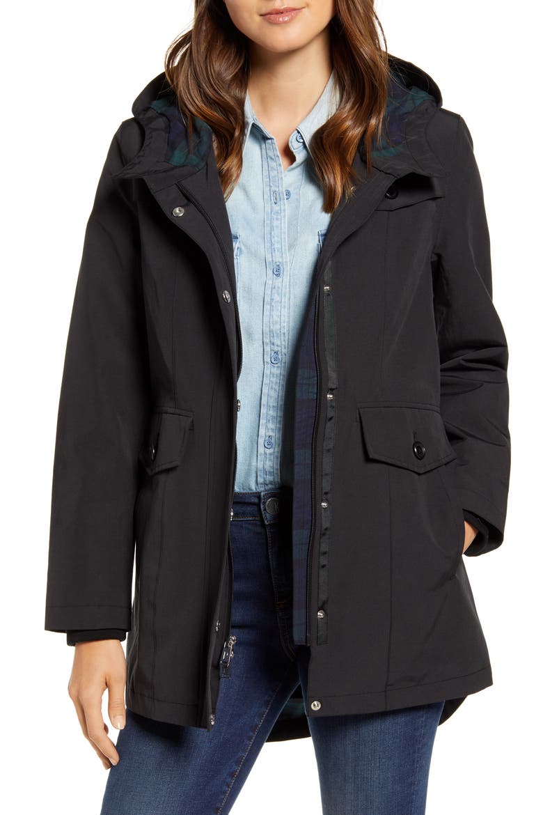 Port Madison Hooded Raincoat, Main, color, BLACK