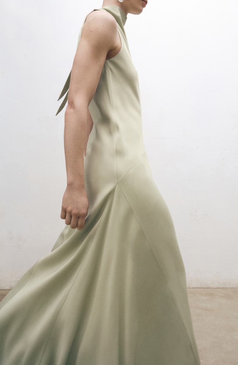 MANGO A-Line Satin Dress, Alternate, color, Pastel Green