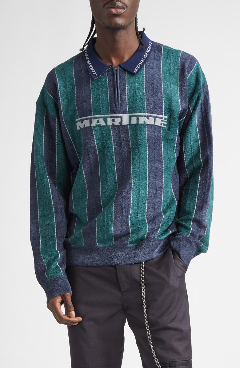 Martine Rose Sporty Logo Stripe Quarter Zip Polo, Main, color, Green