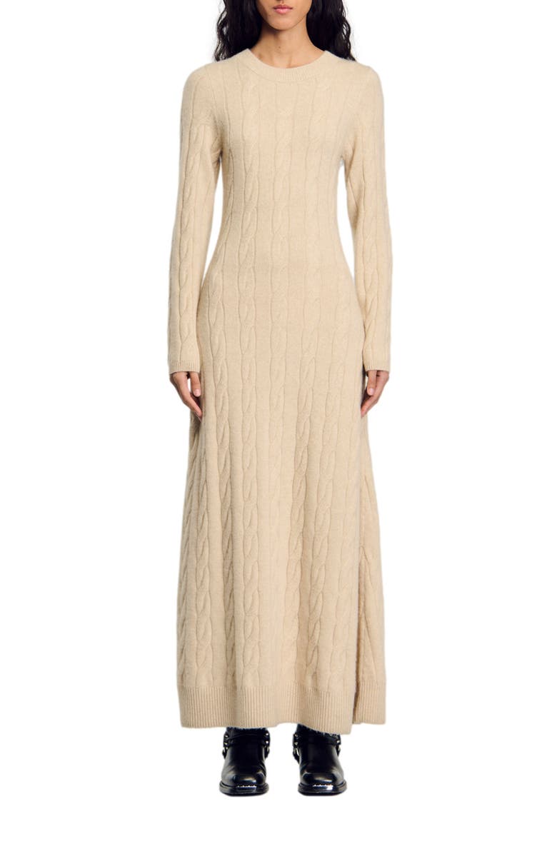 SANDRO Cable knit maxi dress, Main, color, 