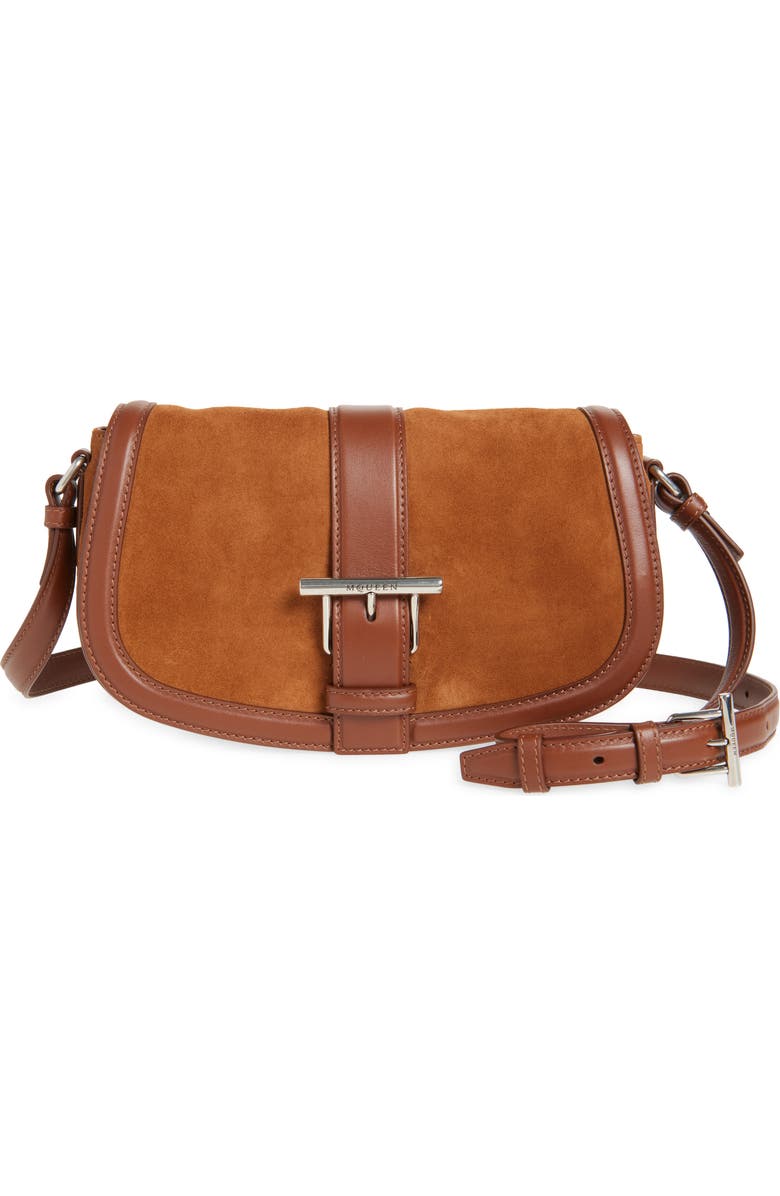 McQueen Mini T-Bar Shoulder Bag, Main, color, Dark Brown/ Silver