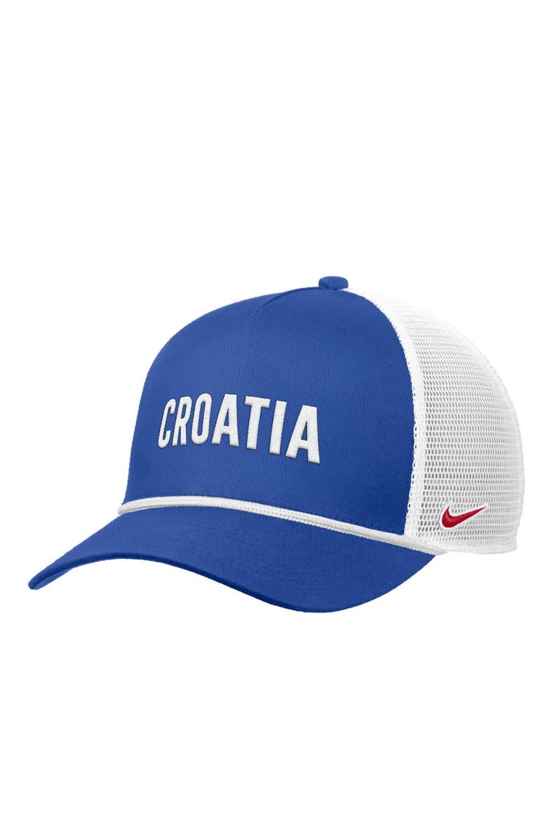 Nike Men's Nike Royal Croatia National Team Rise Rope Trucker A-Frame Adjustable Hat, Main, color, Royal