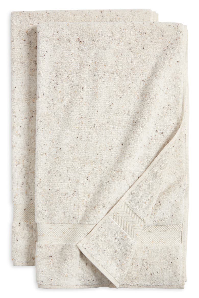 Speckle Set of Two Cotton Bath Towels, Main, color, IVORY EGRET MULTI