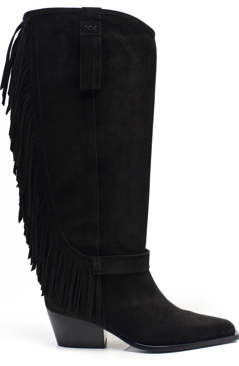 Free People Faith Fringe Western Boot, Alternate, color, Faded Black Suede