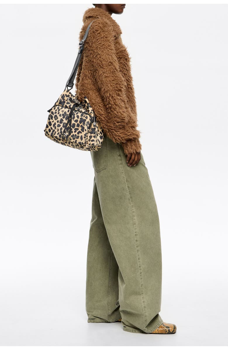 Bimba y Lola Leopard Nylon Pocket Bucket Bag, Alternate, color, Leopard Natural