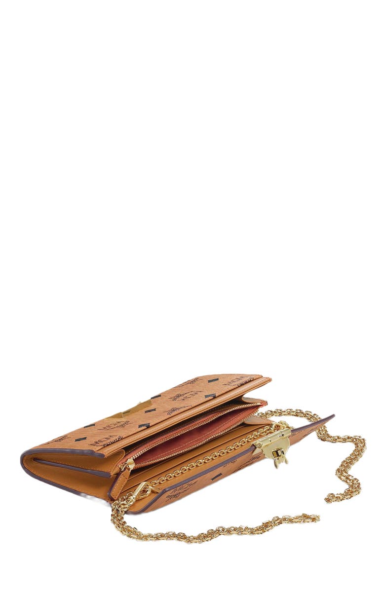 MCM Tracy Wallet on Chain in Visetos, Alternate, color, Cognac