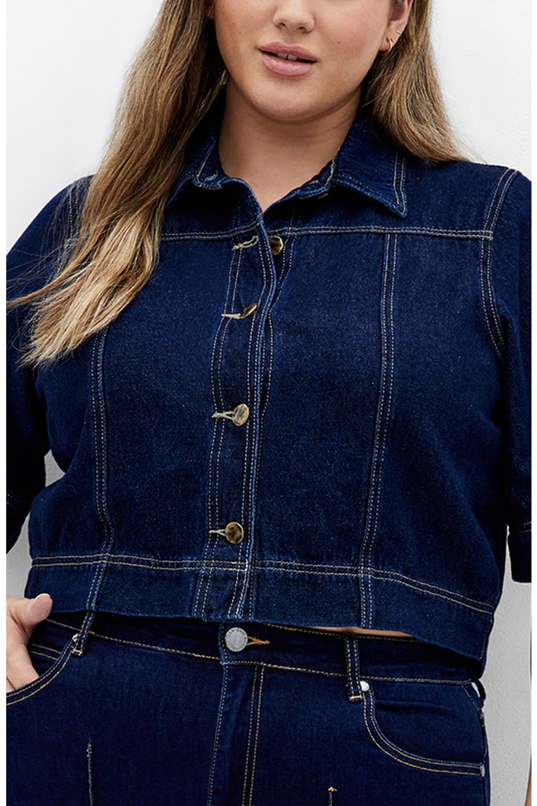 Millie Short Sleeve Denim Jacket, Alternate, color, DARK DENIM