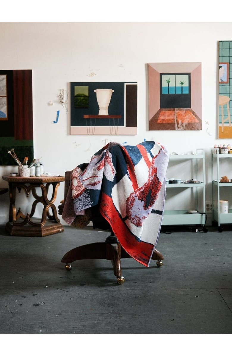 Biquette House Plants Knit Throw Blanket, Alternate, color, Blue Night