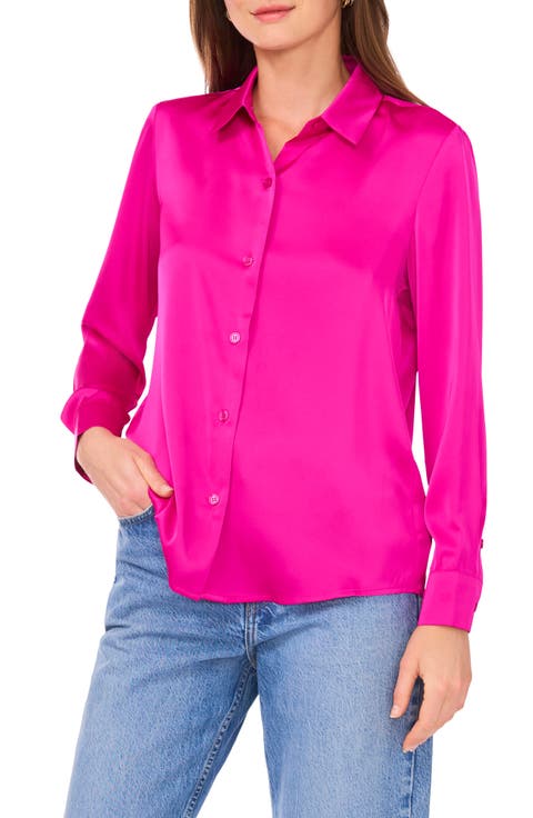 Satin Long Sleeve Button-Up Shirt