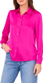 Vince Camuto Satin Long Sleeve Button-Up Shirt