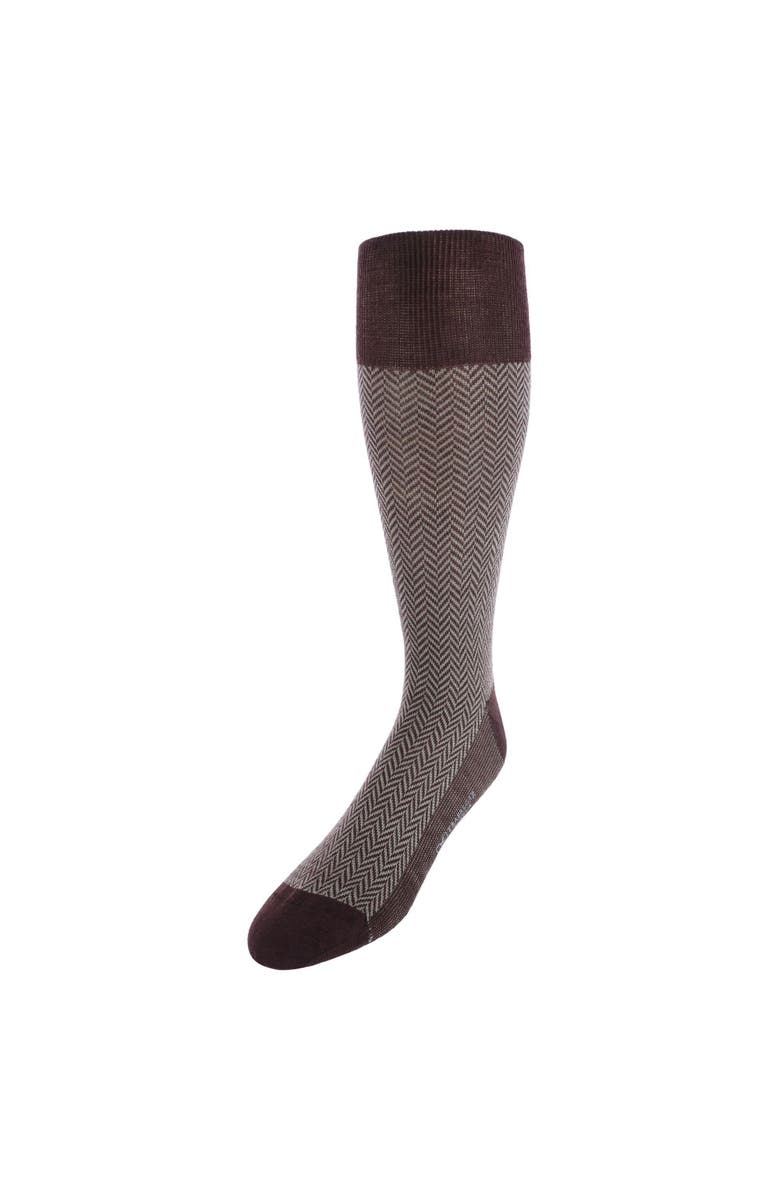 Trafalgar Hunter Merino Wool Herringbone Mid-Calf Socks, Main, color, Brown With Taupe