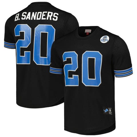 Men's Mitchell & Ness Barry Sanders Black Detroit Lions Retired Player Name & Number Mesh Top