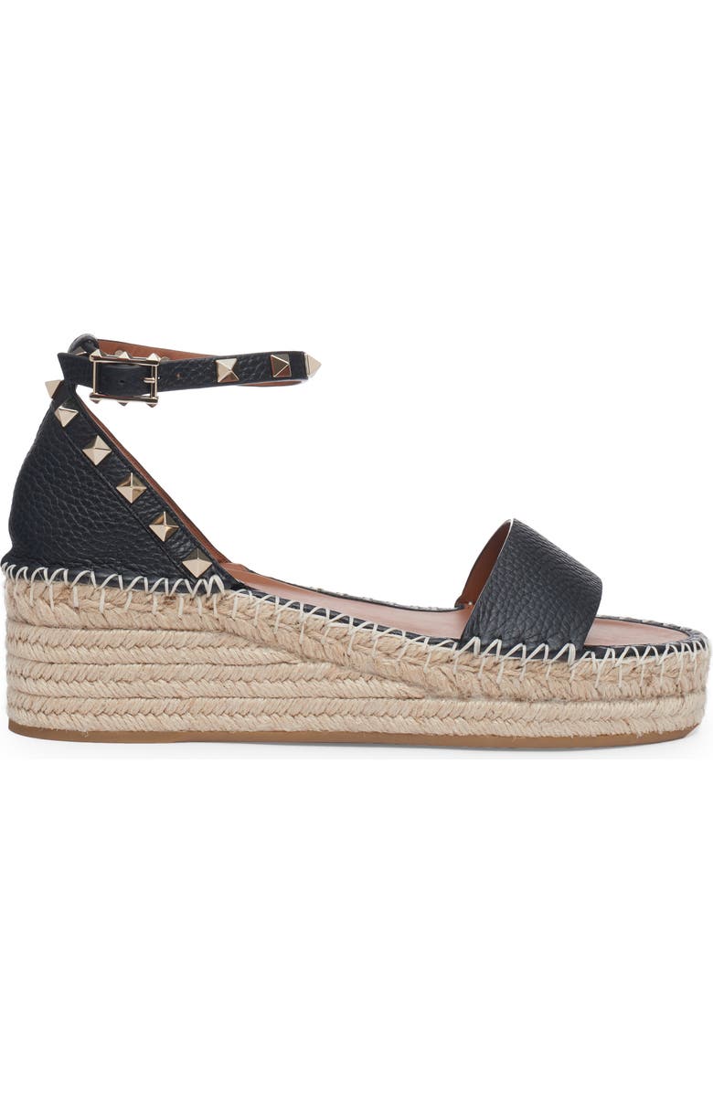Valentino Garavani Rockstud Espadrille Platform Sandal, Alternate, color, Black