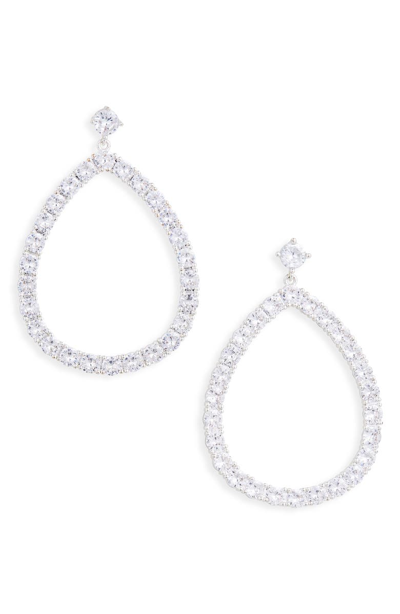 Tasha Cubic Zirconia Open Teardrop Earrings, Main, color, Silver Cz