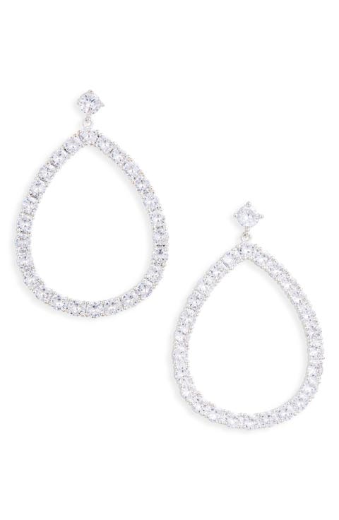 Cubic Zirconia Open Teardrop Earrings