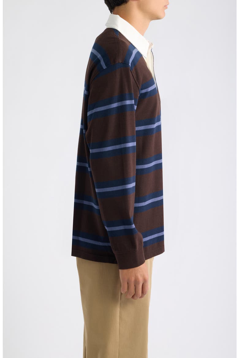 Rowhill Rugby Mirror Stripe Long Sleeve Polo, Alternate, color, BROWN / BLUE