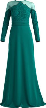 Tadashi Shoji Embroidered Illusion Lace Long Sleeve Sheath Gown