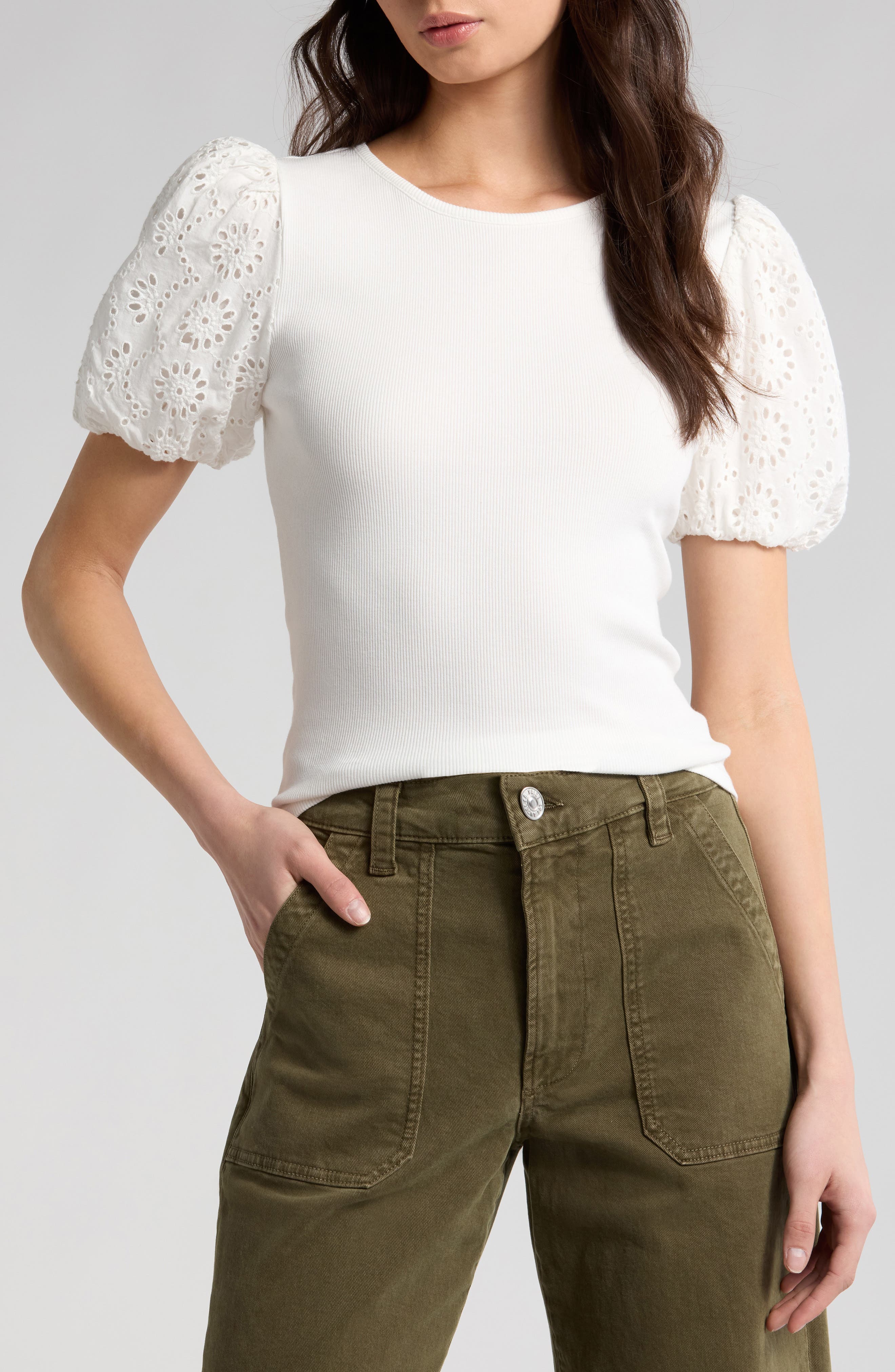 PAIGE Marina Eyelet Puff Sleeve T-Shirt