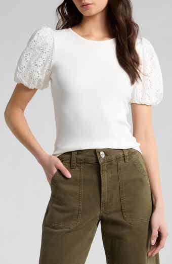 PAIGE Marina Eyelet Puff Sleeve T-Shirt