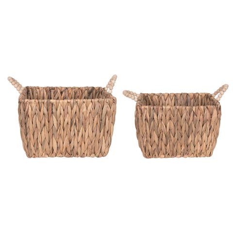 Natural Hyacinth Storage Basket with Beaded Handles