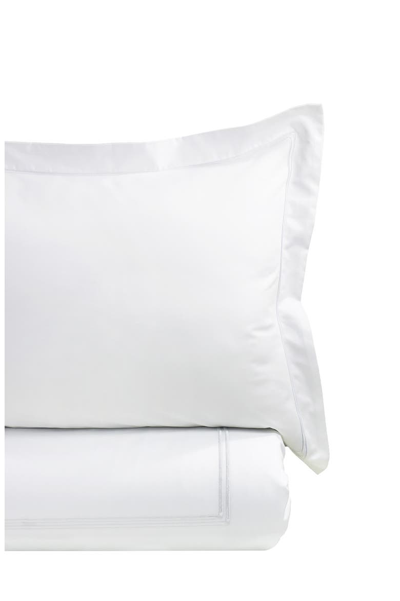 Dual Stripe Embroidered 600 Thread Count Cotton Duvet Set, Main, color, WHITE/WHITE