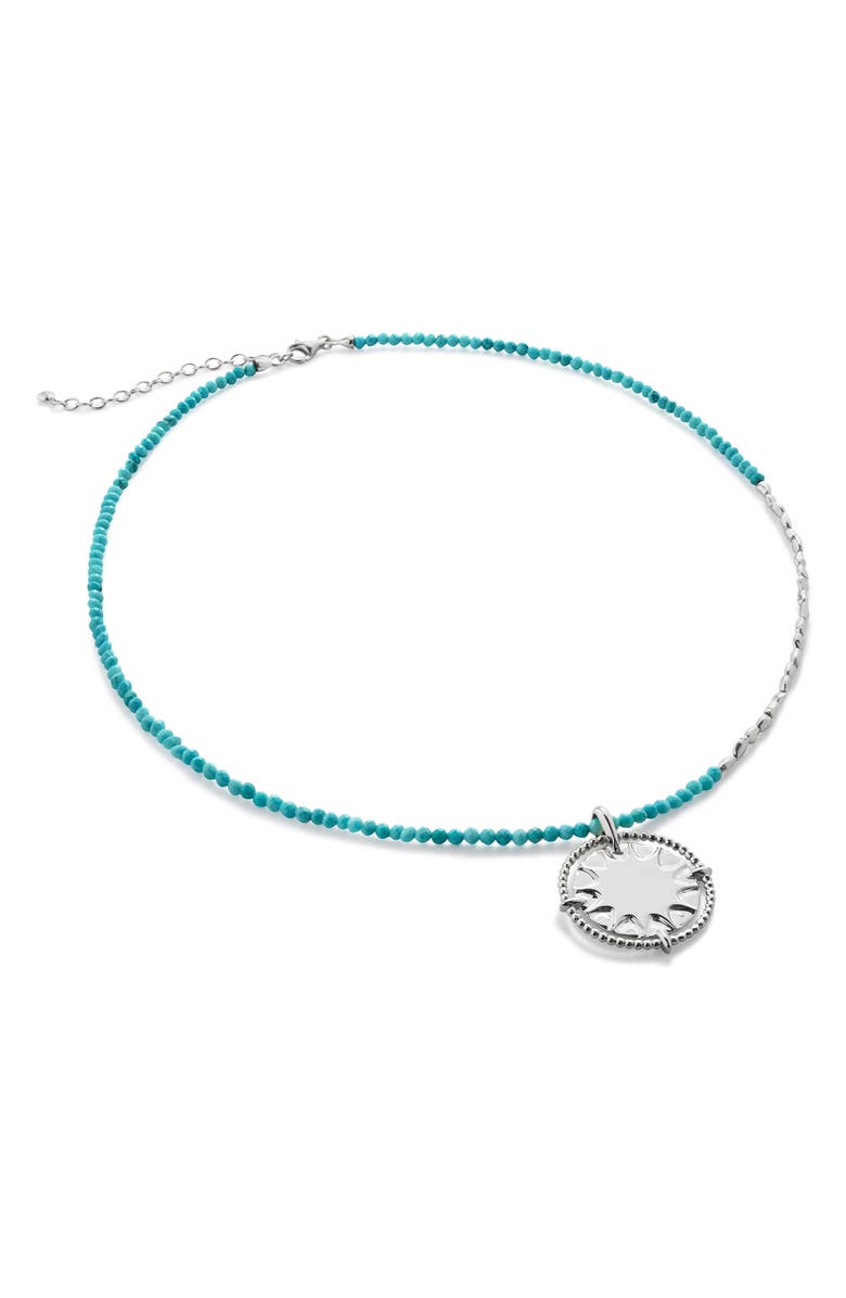 Monica Vinader Beaded Sun Pendant Necklace, Main, color, Sterling Silver / Turquoise