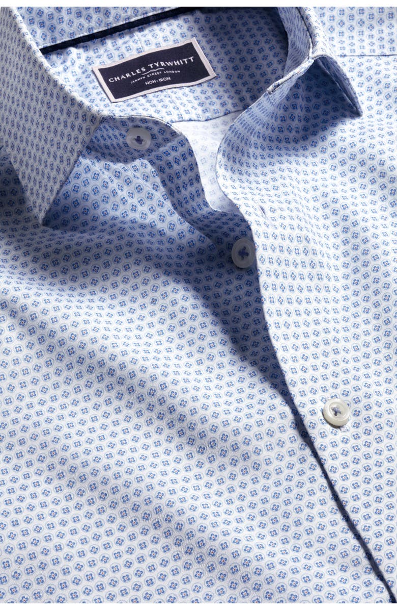 Charles Tyrwhitt Slim Fit Semi-Cutaway Collar Non-Iron Floral Geo Print Shirt, Alternate, color, Cobalt Blue
