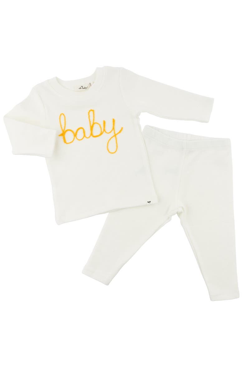 "baby" Golden Embroidered Two Piece Set, Alternate, color, Cream
