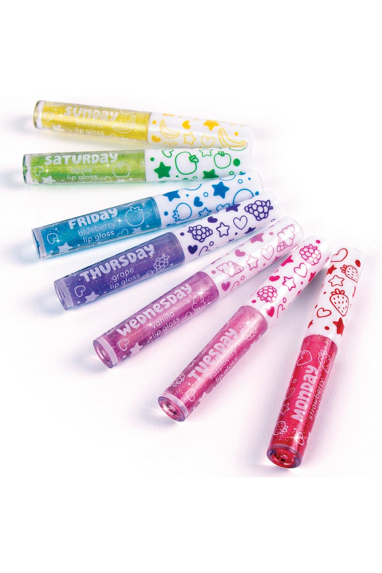 3C4G 7 Days Glitter Lip Gloss 7 Piece Wand Fruit Flavored Set, Alternate, color, Multicolored