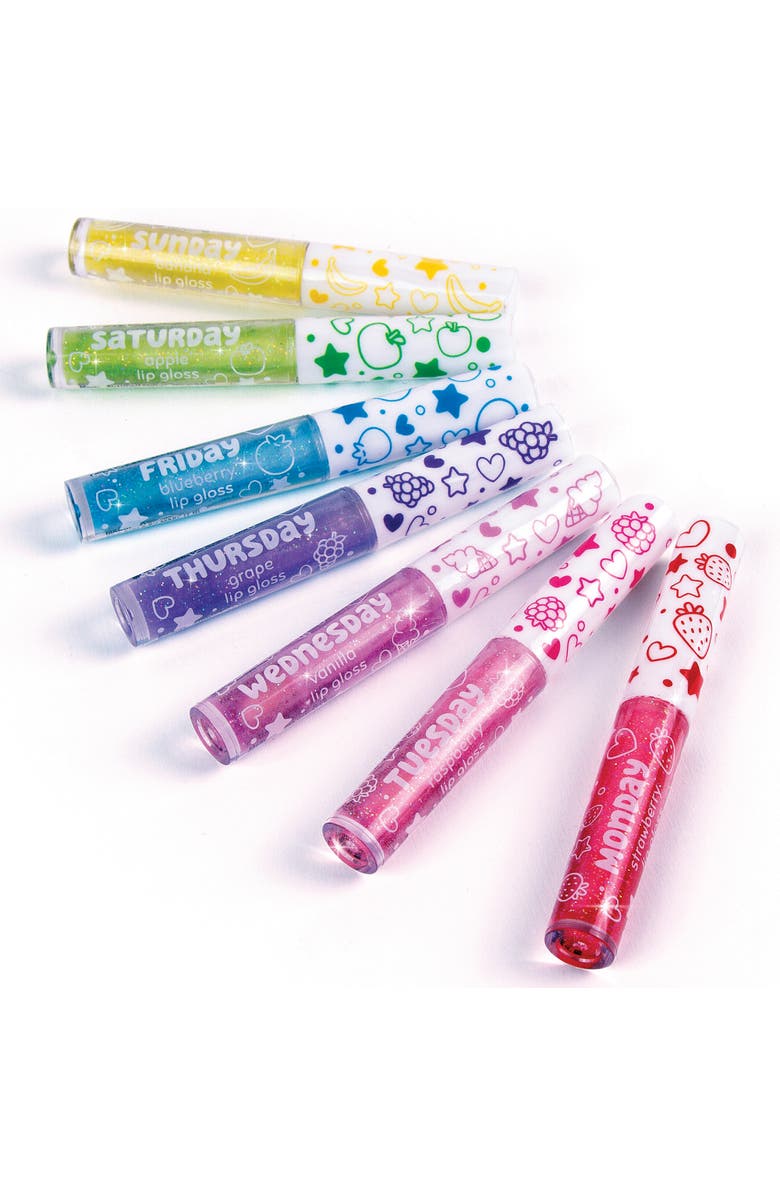 Three Cheers For Girls 3C4G 7 Days Glitter Lip Gloss 7 Piece Wand Fruit Flavored Set, Alternate, color, Multicolored