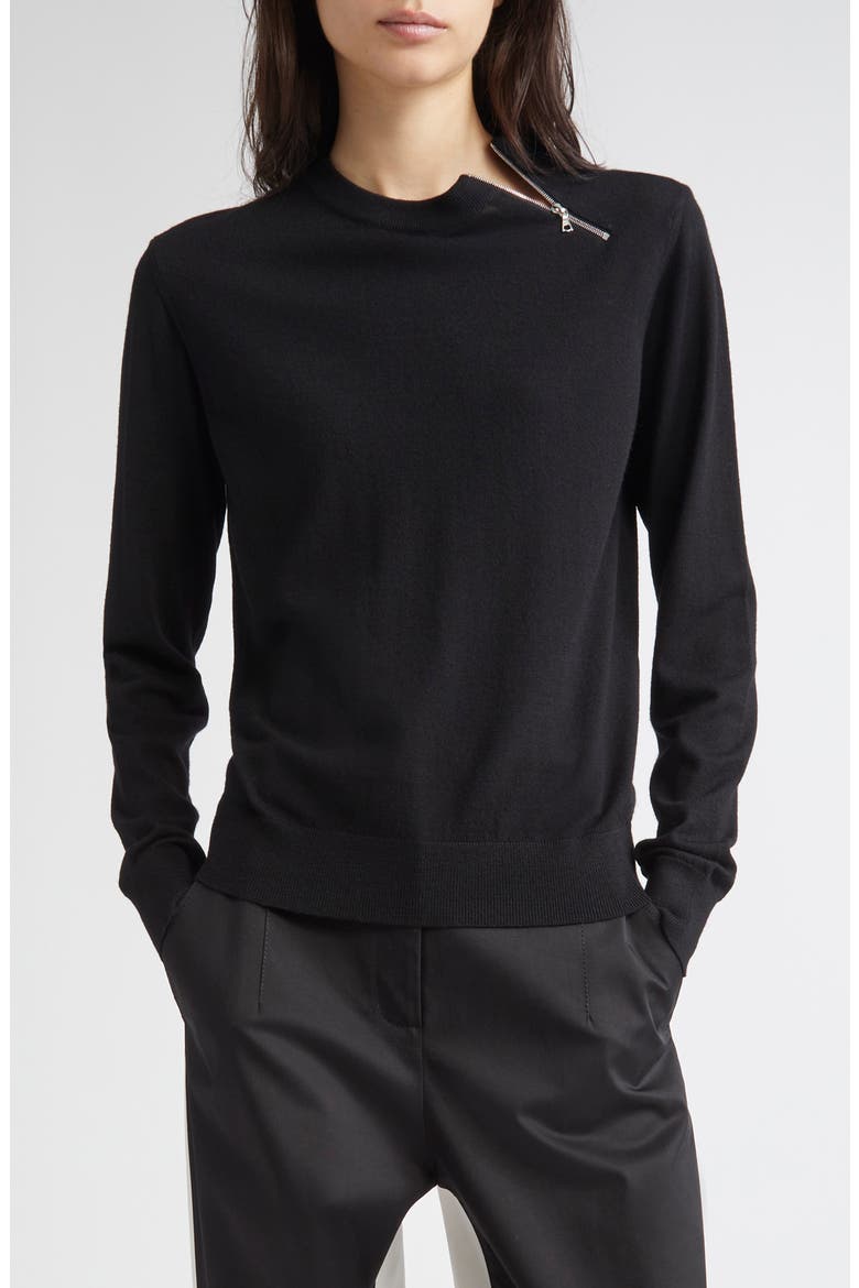 Bea Zip Virgin Wool Sweater, Main, color, BLACK