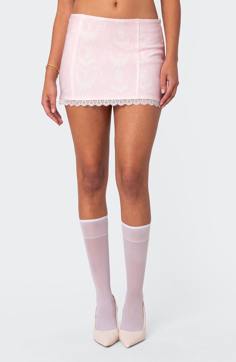 EDIKTED Silvie Lace Trim Miniskirt, Main, color, 