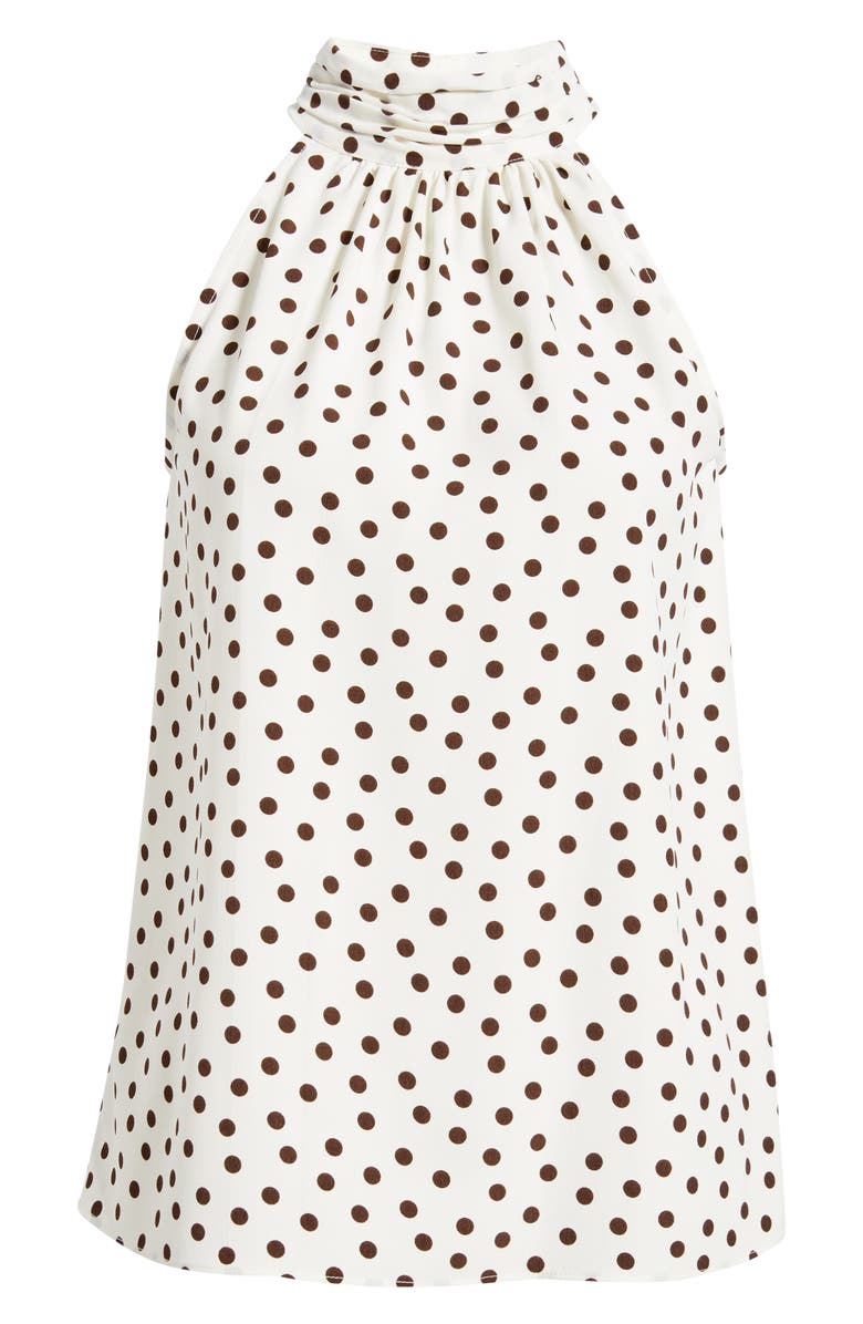 Anne Klein Shirred Neck Sleeveless Top, Alternate, color, White Dove/ Dark Chocolate