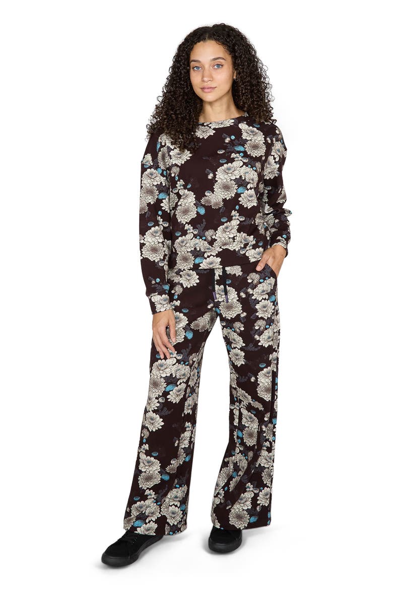 Paige Wide Leg Brushed Knit Pant, Alternate, color, Serious Floral Black