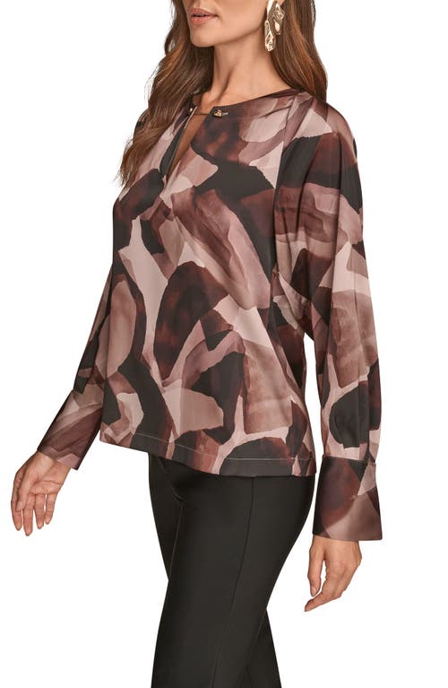 Donna Karan New York Abstract Print Chain Detail Long Sleeve Top In Brown