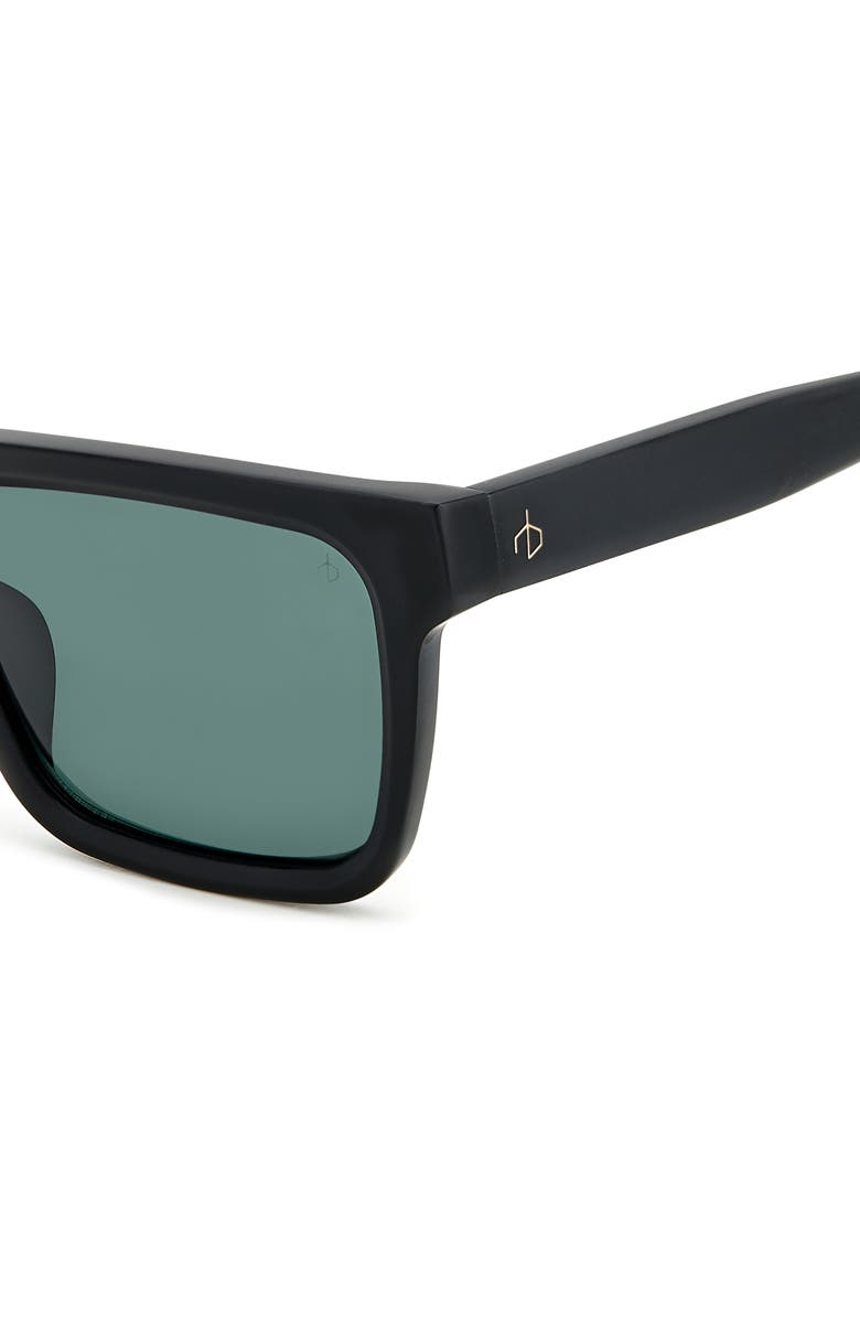 rag & bone 54mm Rectangular Sunglasses, Alternate, color, Matte Black/ Green