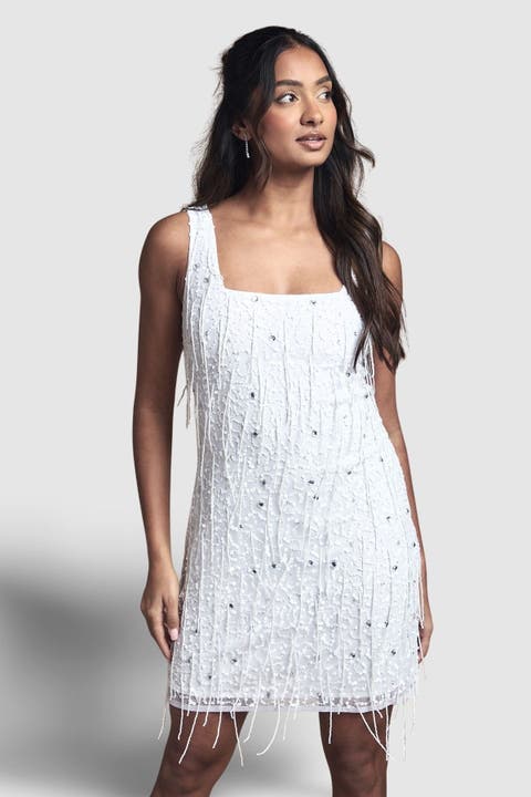 Sequin Fringe Bridal Mini Dress