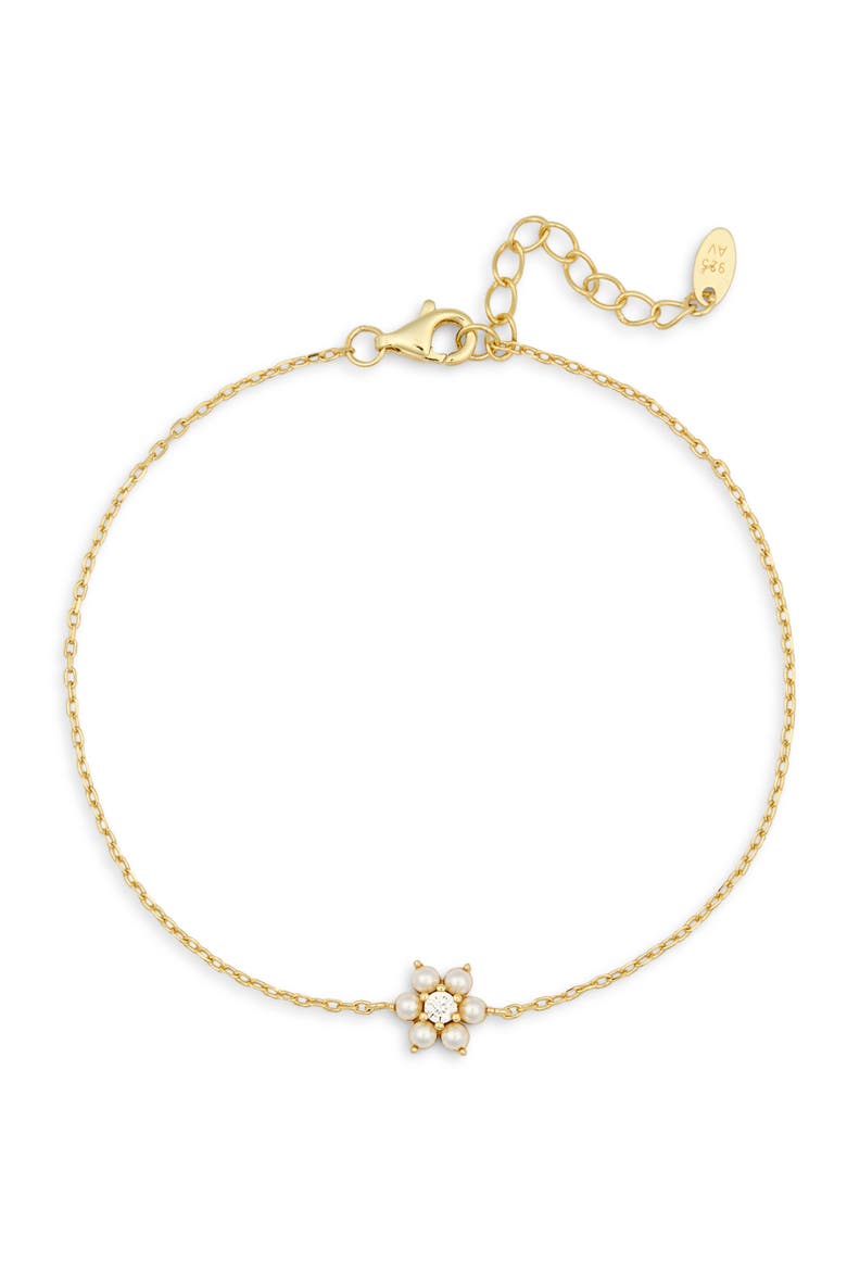 CZ & Faux Pearl Flower Charm Bracelet, Main, color, GOLD