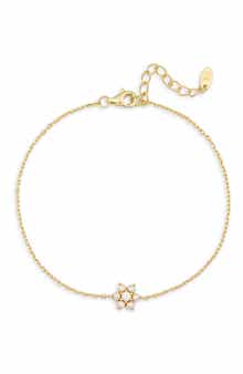 Argento Vivo Sterling Silver CZ & Faux Pearl Flower Charm Bracelet