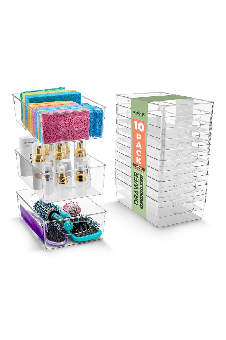 10-Pack Clear Storage Bins, Main, color, CLEAR