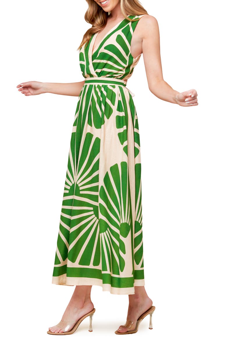 Botanical Print Open Back Maxi Dress, Alternate, color, TAUPE/ GREEN
