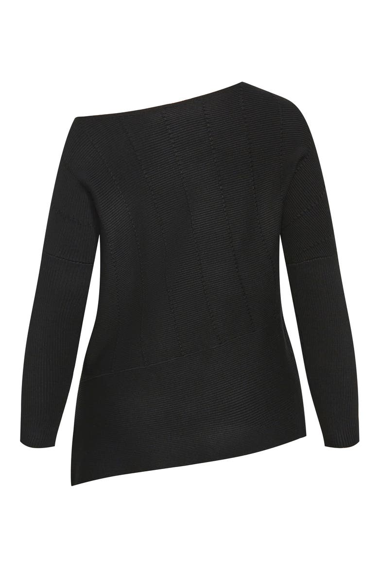 Lean In One-Shoulder Rib Sweater, Alternate, color, BLACK